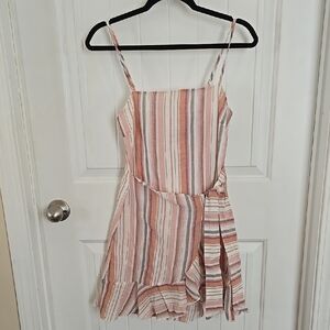 Princess Polly Striped 100% Cotton Wrap Dress Spaghetti Straps & Ruffle Hem